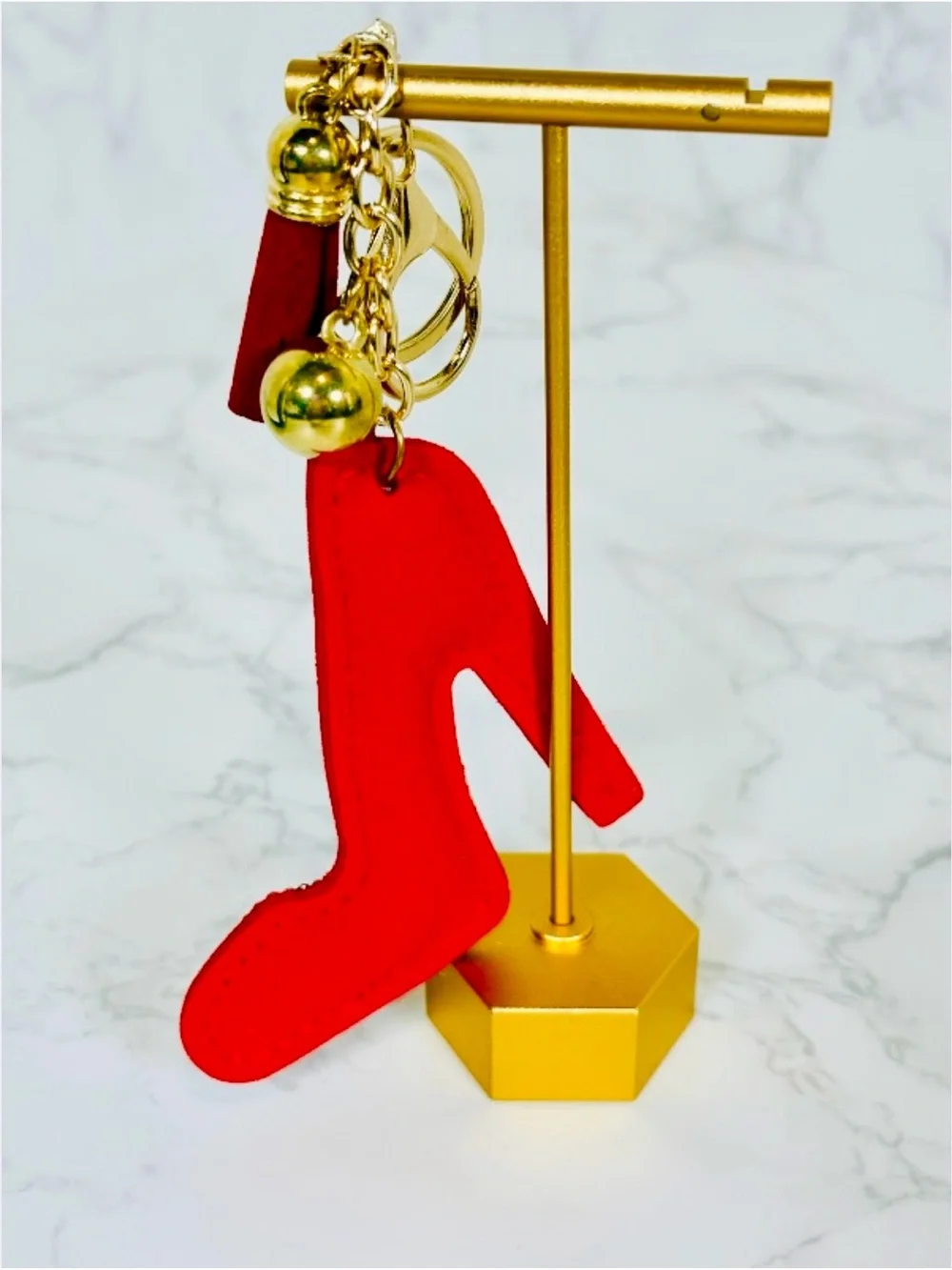 A-1DC-39: BAG CHARM/KEYCHAIN: Red w/Golden Accents, Gems w/Ball & Tassel, NIP